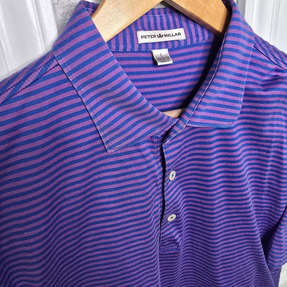 Peter Millar Polo Shirt Mens L Purple Stripe Performance Golf Performance
